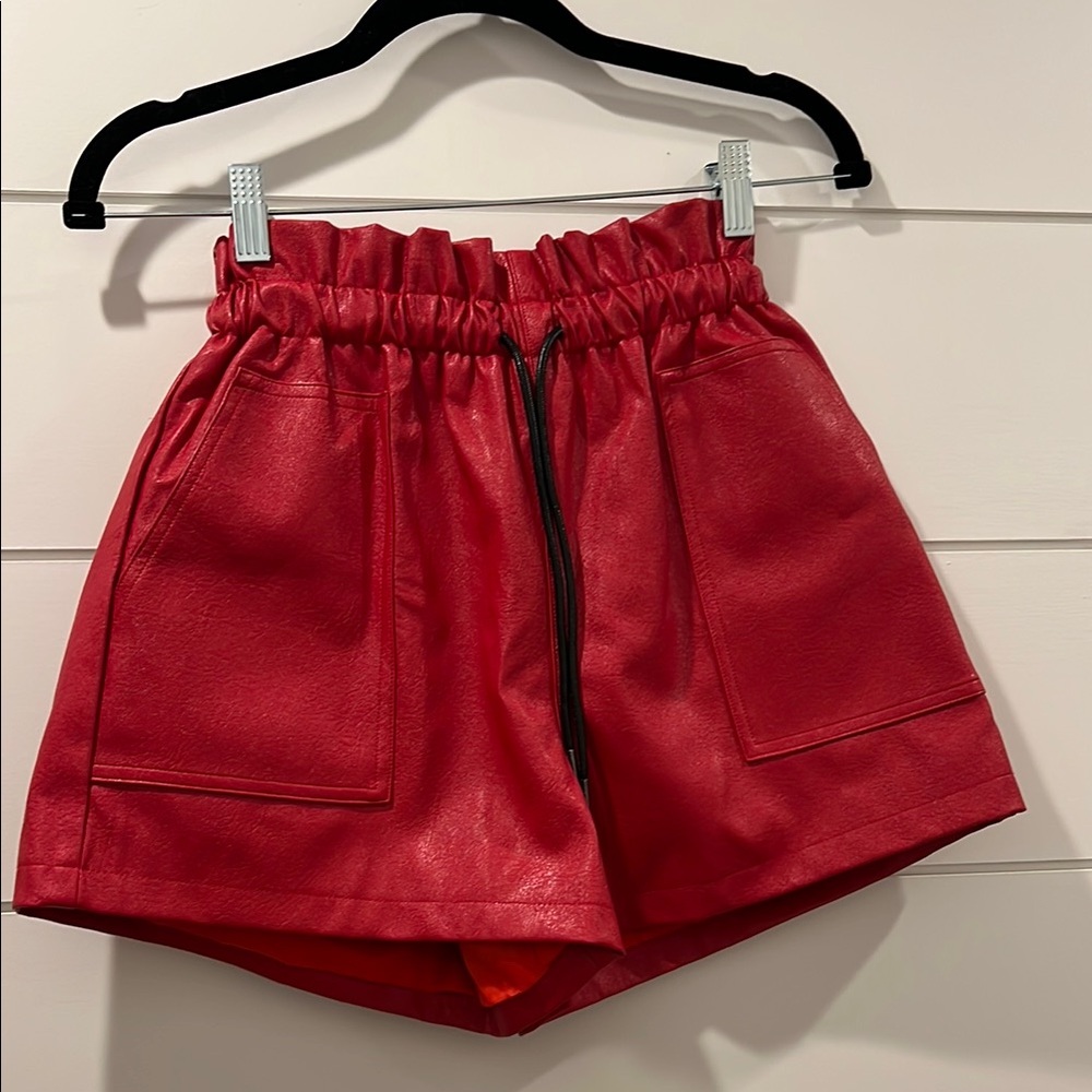 Red Women’s Leather Shorts